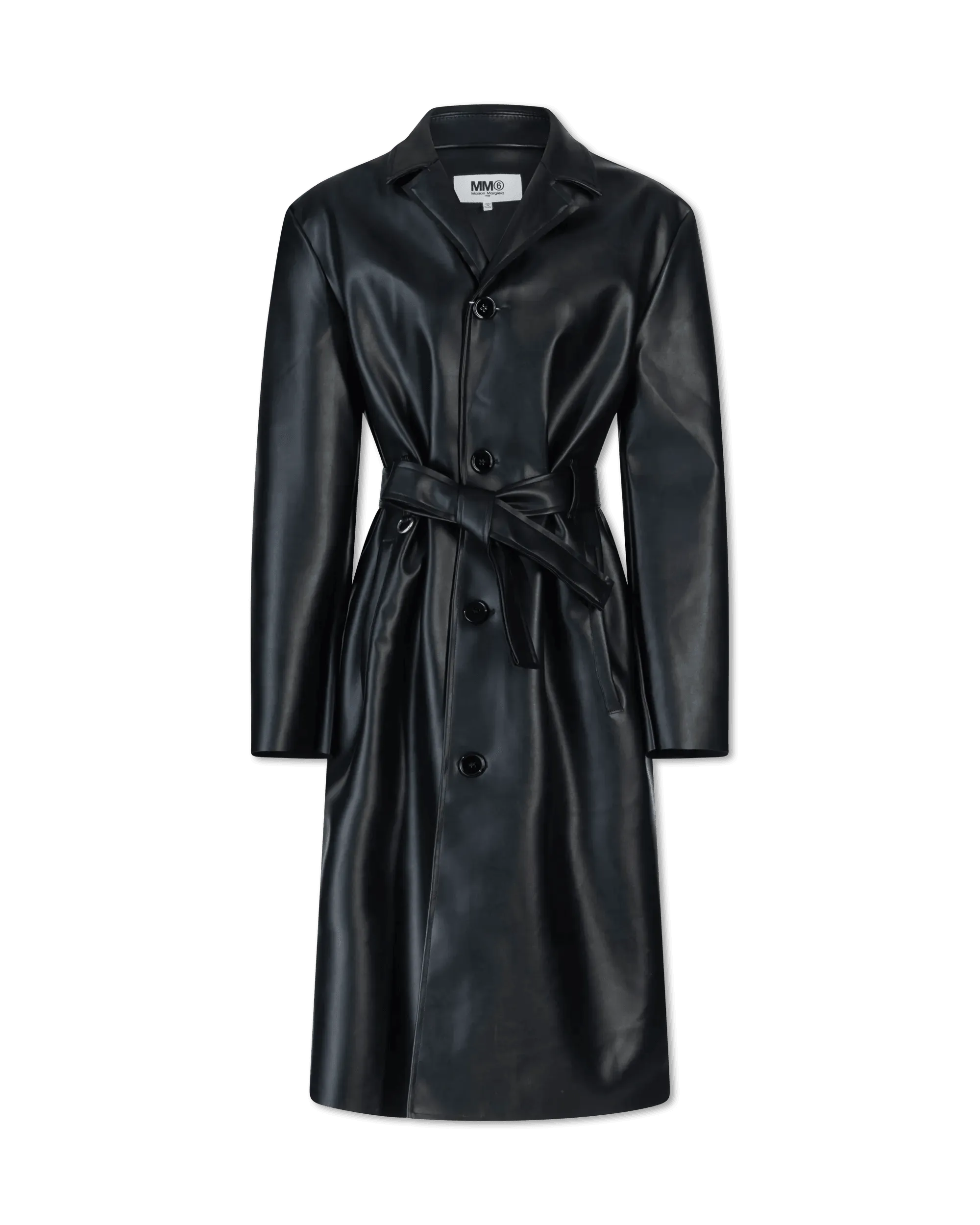 Belted Faux Leather Trench Coat