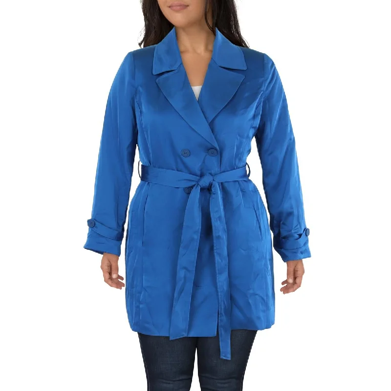 Tahari ASL Womens Satin Midi Trench Coat