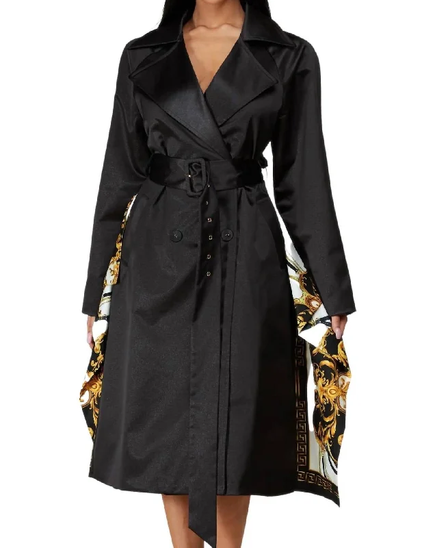 Under The Moonlight Trench Coat In Black/gold Baroque