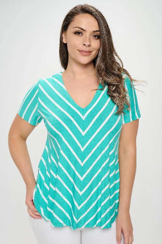 Women’s Plus Chic in Stripes V-neck Top