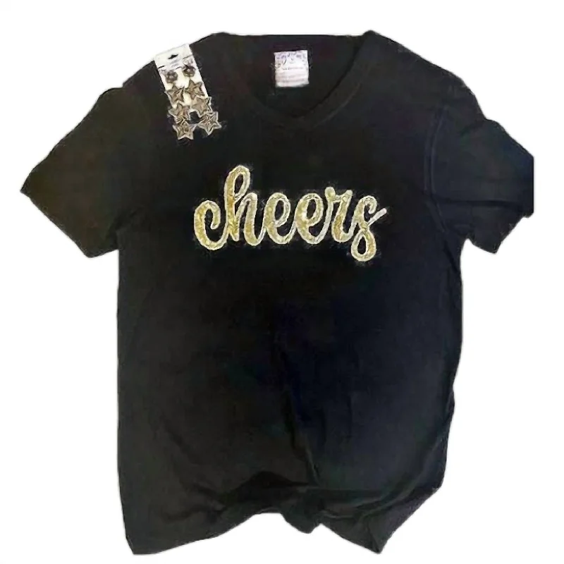 Women's Handcrafted Cheers V-Neck Tee In Black