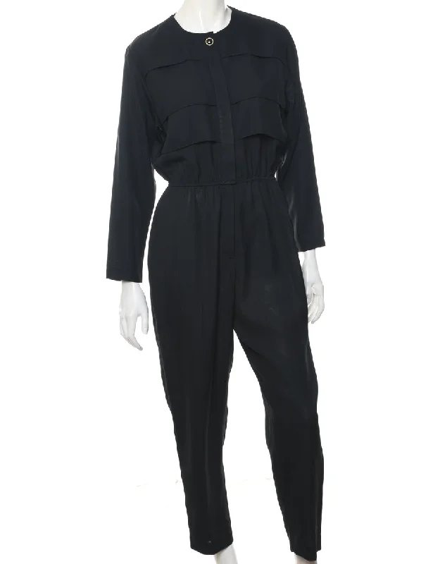 Black Pleated Classic Jumpsuit - L