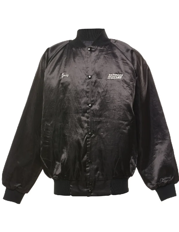 Black Shiny Classic Express Muffler Bomber Jacket - L