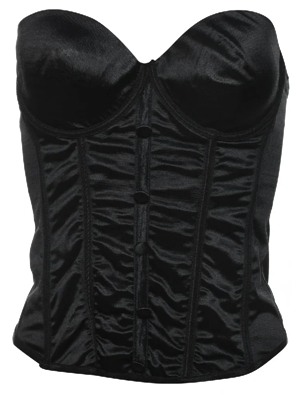 Black Shiny Ruched Bustier - S