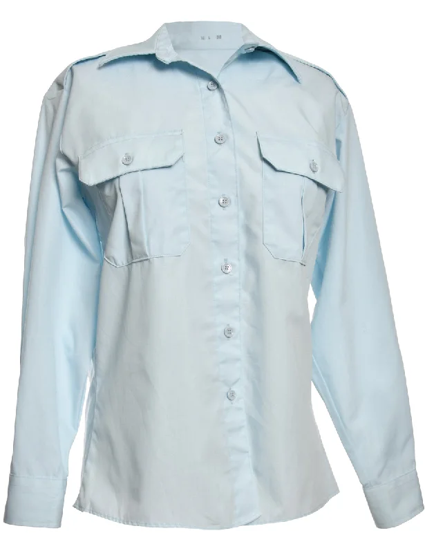 Button Front Light Blue Classic Shirt - M