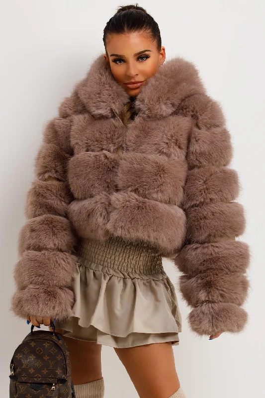 Faux Fur Coat With Hood Tan