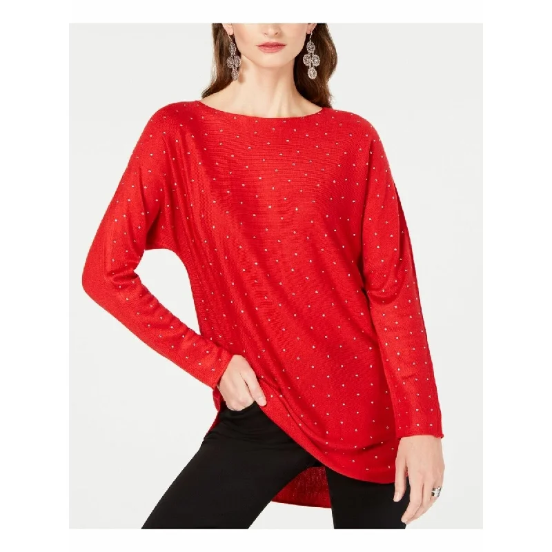 INC International Concepts Women's Embellished Shirttail Sweater Red Size Medium