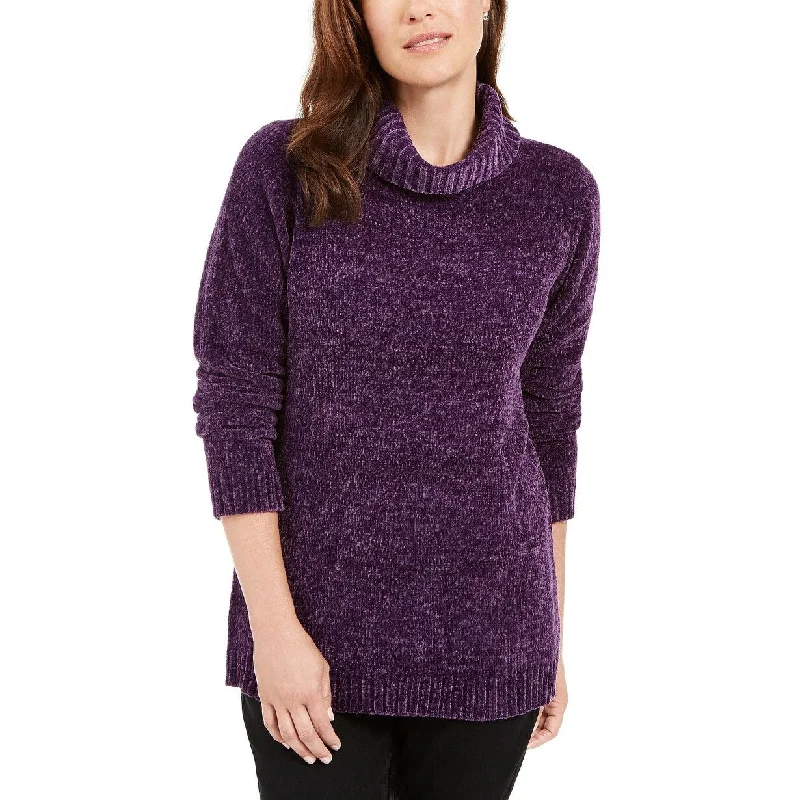 Karen Scott Women's Chenille Mock-Neck Sweater Purple Size Medium