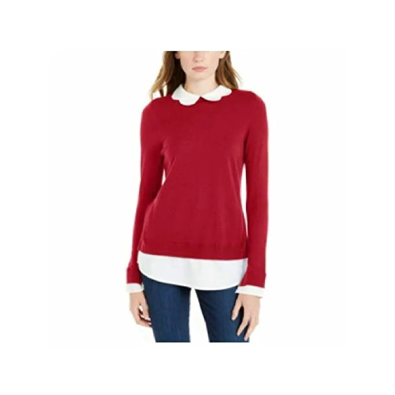 Maison Jules Women's Scalloped-Neck Layered-Look Sweater Red Size XS