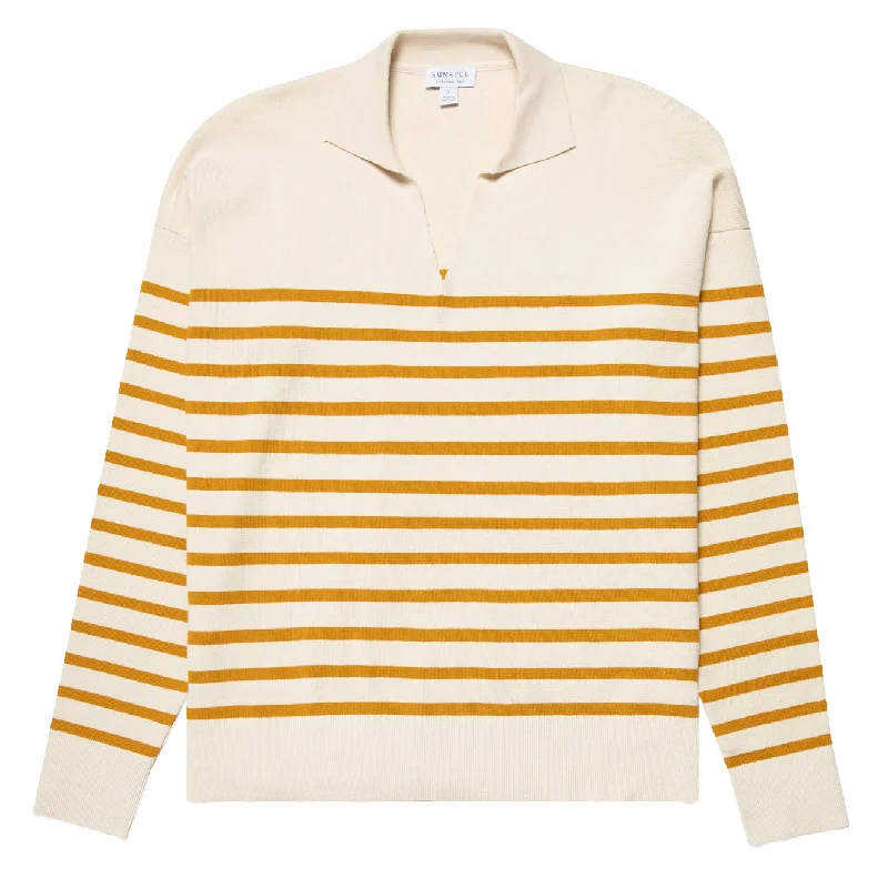 Sunspel Womens Breton Stripe Sweater Ecru / Cider Breton Stripe