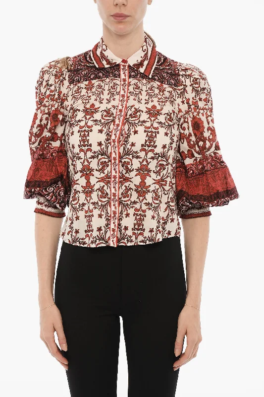 Alice + Olivia Printed Two Tone FATAL Shirt with Hidden Closure