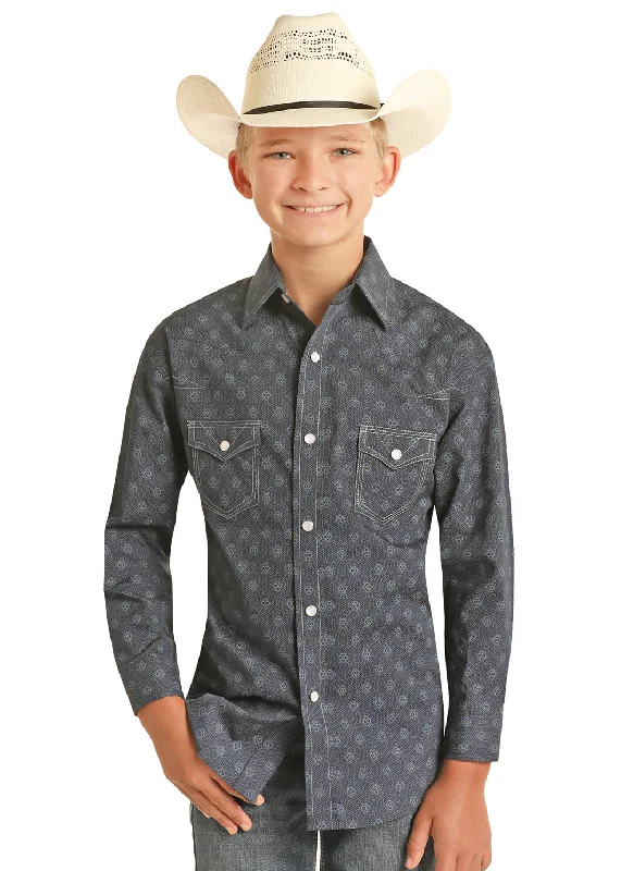 Boy's Rock and Roll Western Medallion Print Snap Shirt