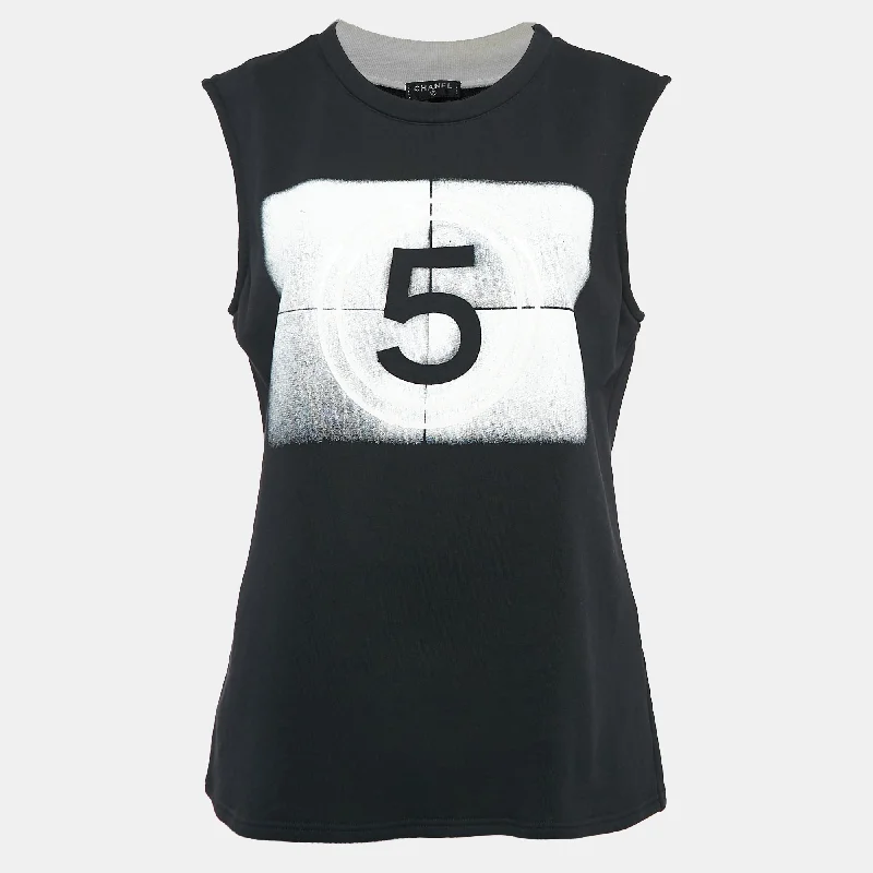 Chanel Black Printed Cotton Sleeveless T-Shirt