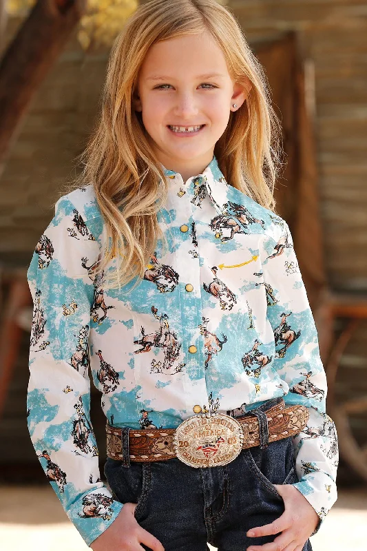 Cruel Girl Little Girls Long Sleeve Western Print Snap Shirt