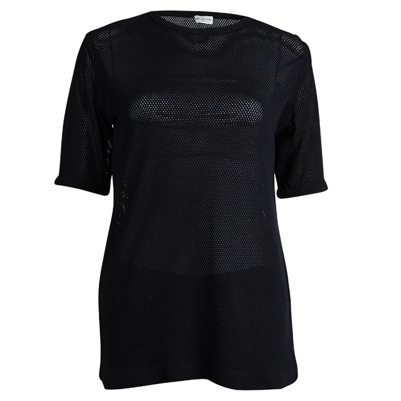 Dries Van Noten Navy Blue Perforated Knit T-Shirt