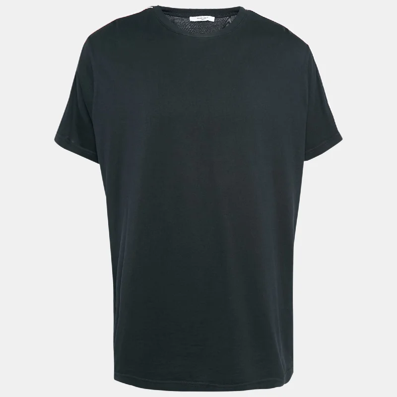 Givenchy Black Cotton Knit Logo Tape Trim Crew Neck T-Shirt