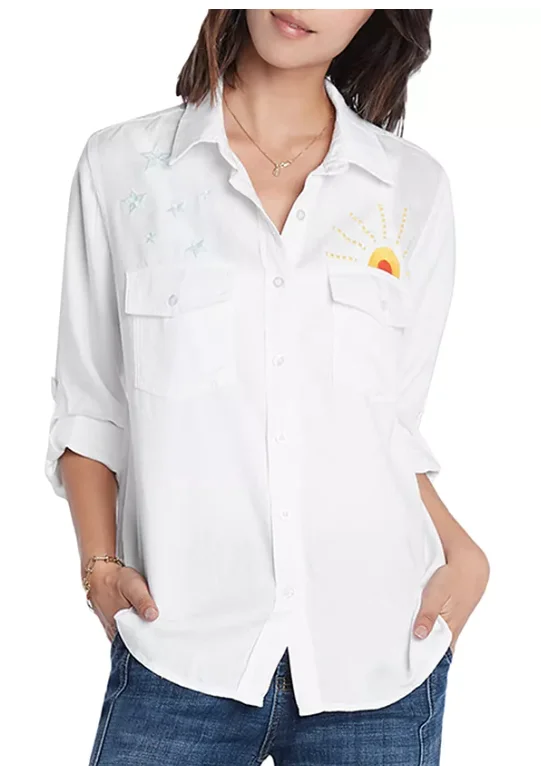 Hello Sunshine Button Embroidered Shirt