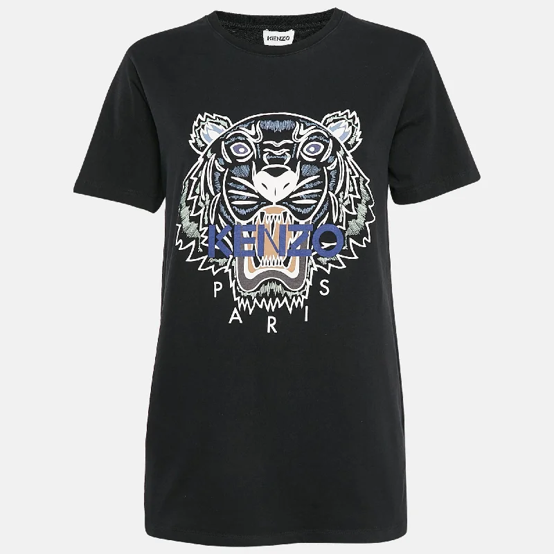 Kenzo Black Tiger Print Jersey Crew Neck T-Shirt