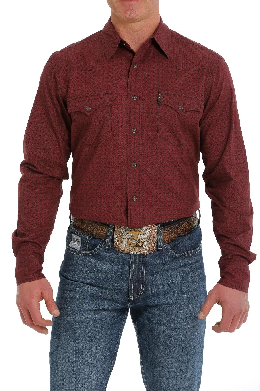 Men's Cinch Burgundy Snap Long Sleeve Shirt