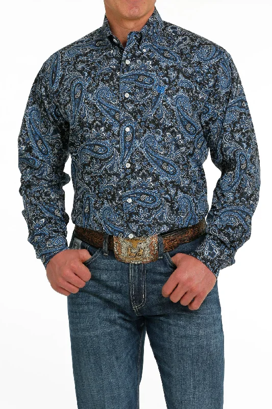 Men's Cinch Long Sleeve Navy Paisley Button Down Shirt