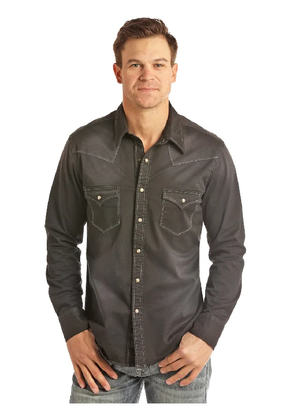 Men's Rock and Roll Black Solid Twill Snap Shirt