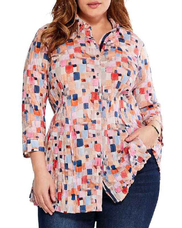 NIC+ZOE Plus Checked Up Long Crinkle Shirt