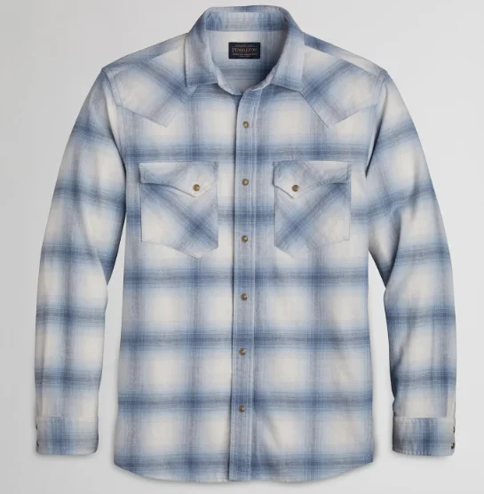 Pendleton Men's Wyatt Ivory Denim Ombre Plaid Shirt