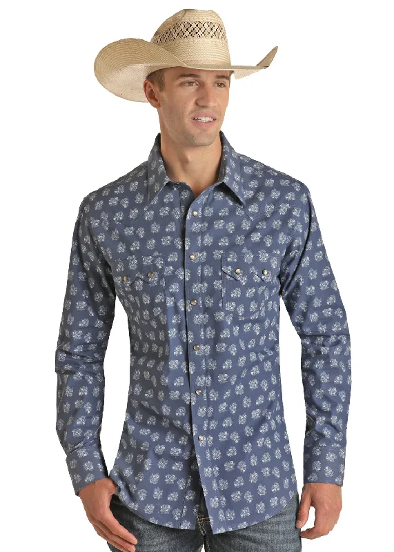 Rock and Roll Cowboy Blue Floral Vintage Snap Shirt