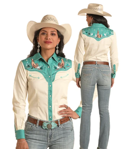 Rock & Roll Cowgirl Coyote Retro Snap Shirt