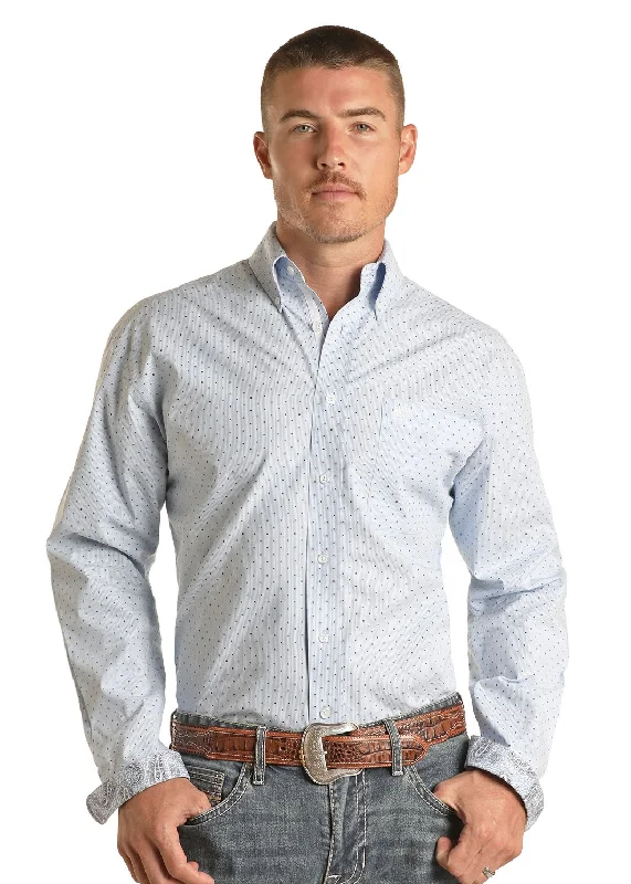 Rough Stock Men's Long Sleeve Powder Blue Snap Shirt