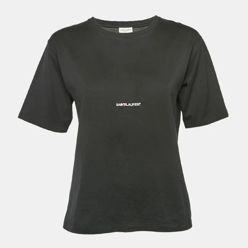 Saint Laurent Black Cotton Logo Print T-Shirt