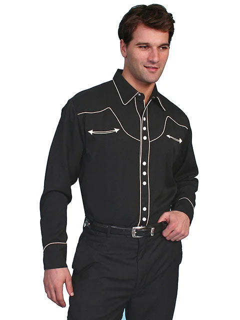 Scully Men's Black Snap Shirt with Constrast Piping