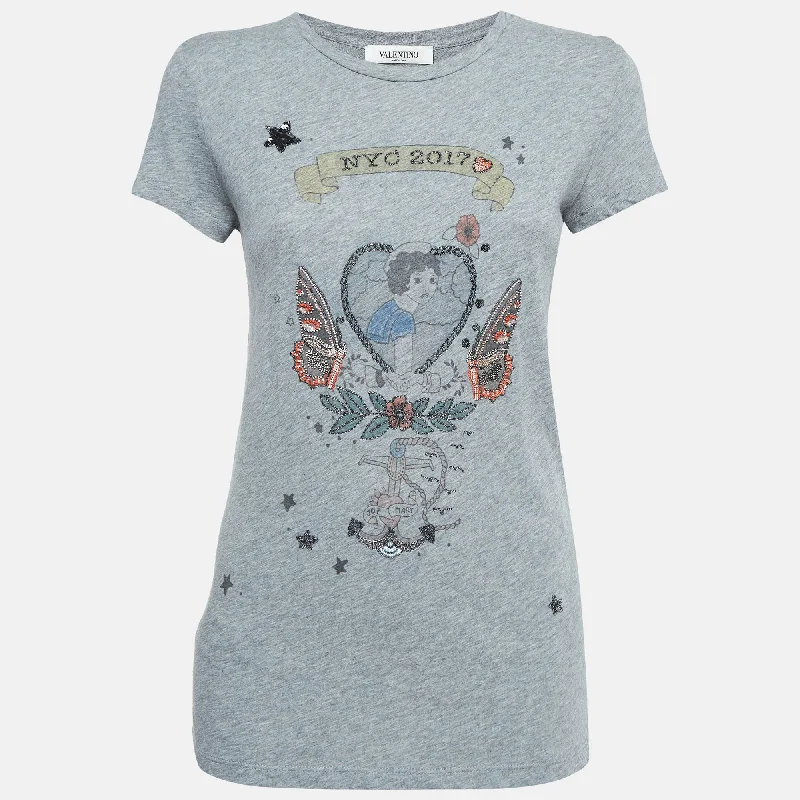 Valentino Grey Embellished/printed Jersey T-Shirt