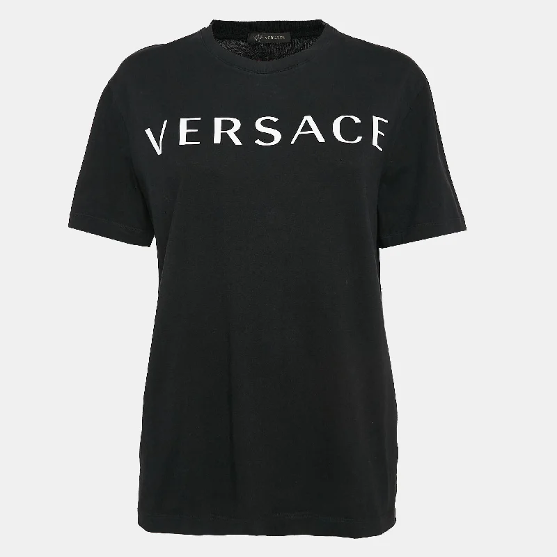 Versace Black Logo Print Cotton T-Shirt