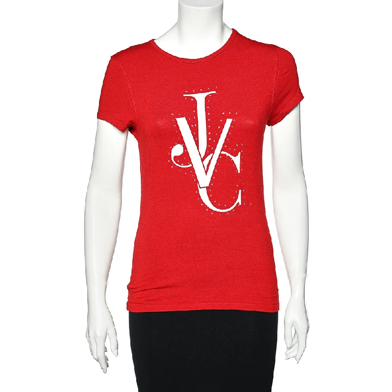 Versace Jeans Couture Red Cotton Knit Logo T-Shirt