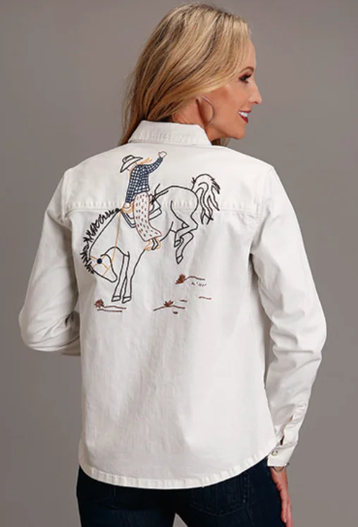 Women's Roper Cream Embroidered Denim Snap Shirt